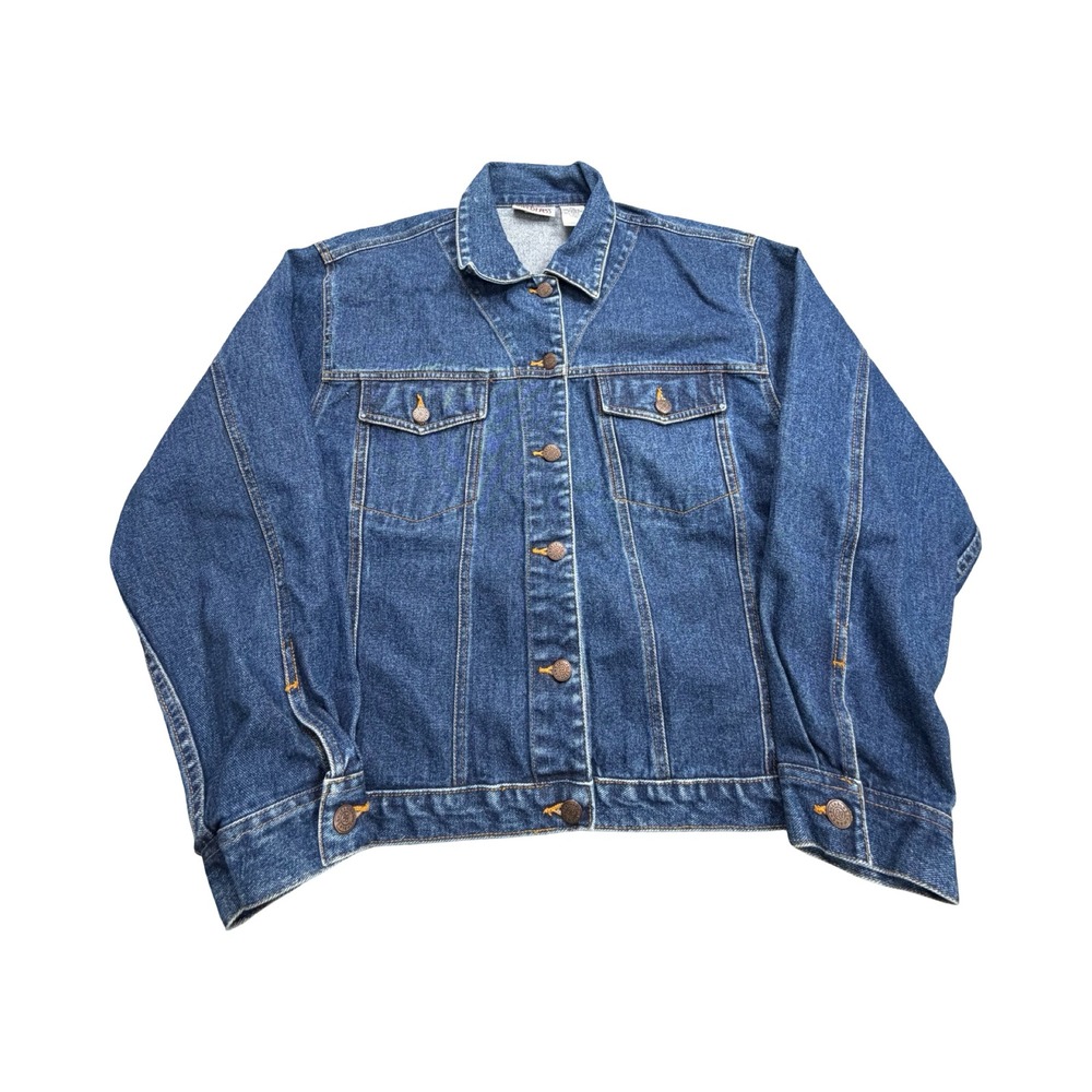 Bill Blass Jeans Denim Jacket Womens XL Blue Trucker Classic 100% Cotton Vtg 90s